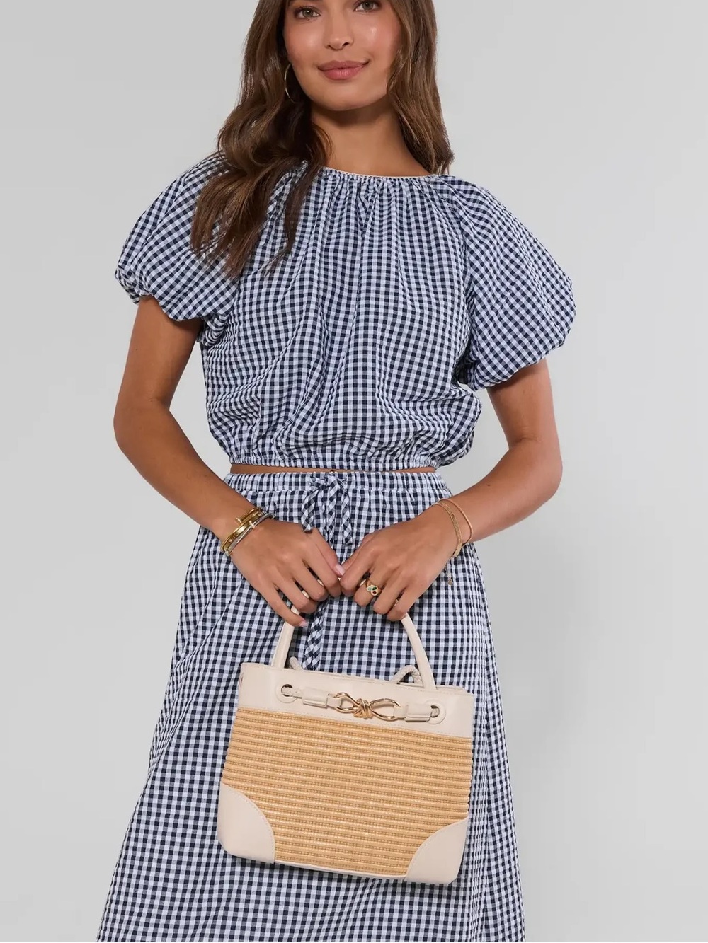 Avara Tan Raffia White Trim Bag NWT